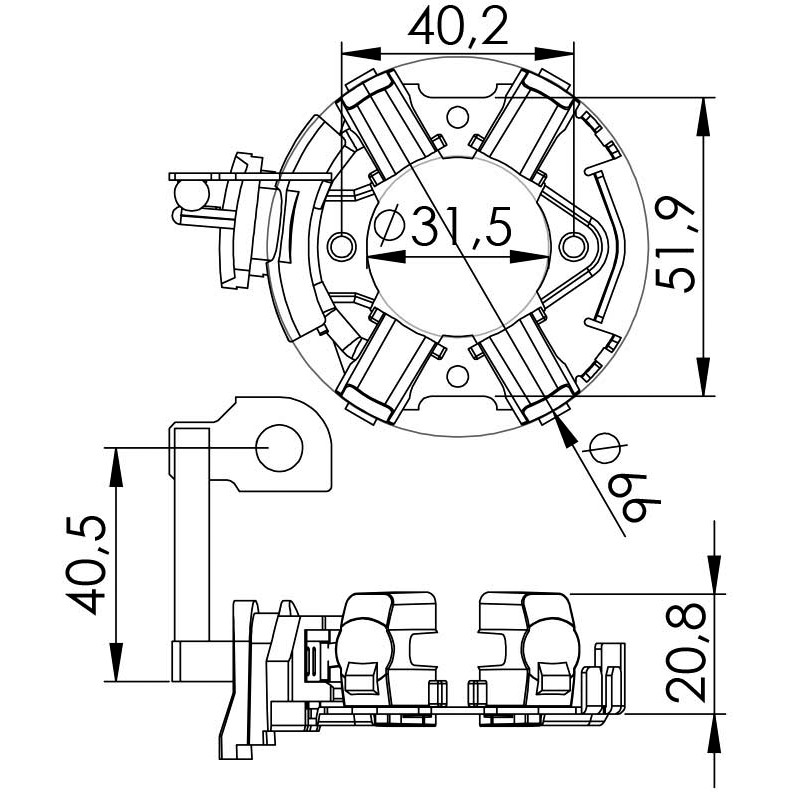 Porta Escovas para Motor de Partida com 4 Escovas - Unifap - 1.226/4