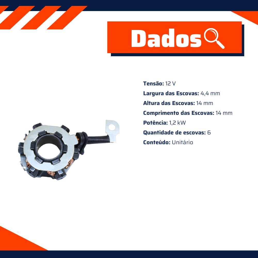 Porta Escovas para Motor de Partida com 6 Escovas - Unifap - 1.294/6