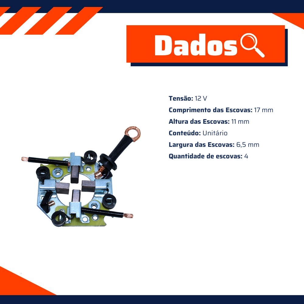 Porta Escovas para Motor de Partida com 4 Escovas para Effa Start Picape e Hafei Towner - Unifap - 1.340/4