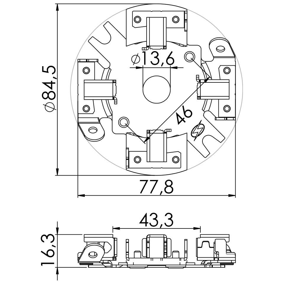 Porta Escovas para Motor de Partida com 4 Escovas - Unifap - 1.101/4