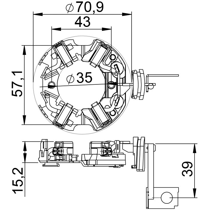 Porta Escovas para Motor de Partida com 4 Escovas - Unifap - 1.117/4