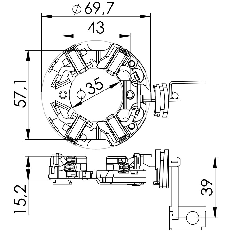 Porta Escovas para Motor de Partida com 4 Escovas - Unifap - 1.119/4