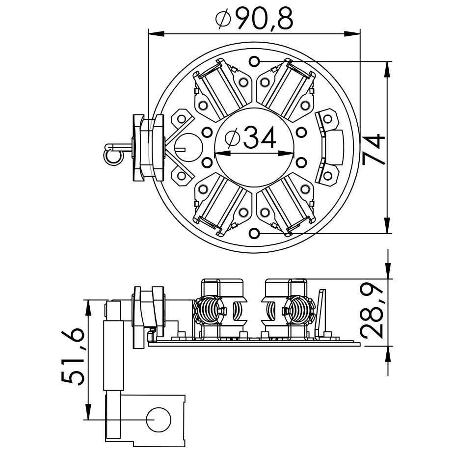 Porta Escovas para Motor de Partida com 4 Escovas - Unifap - 1.165/4