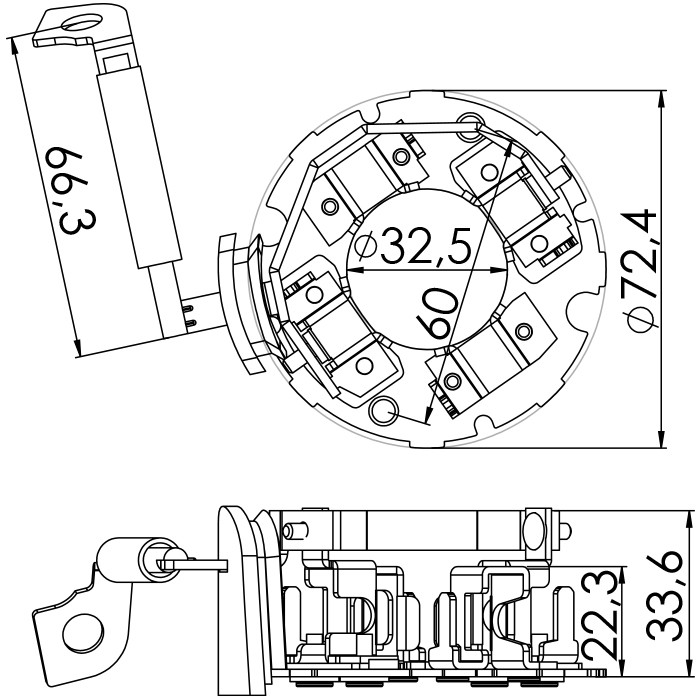 Porta Escovas para Motor de Partida com 4 Escovas - Unifap - 1.183/4