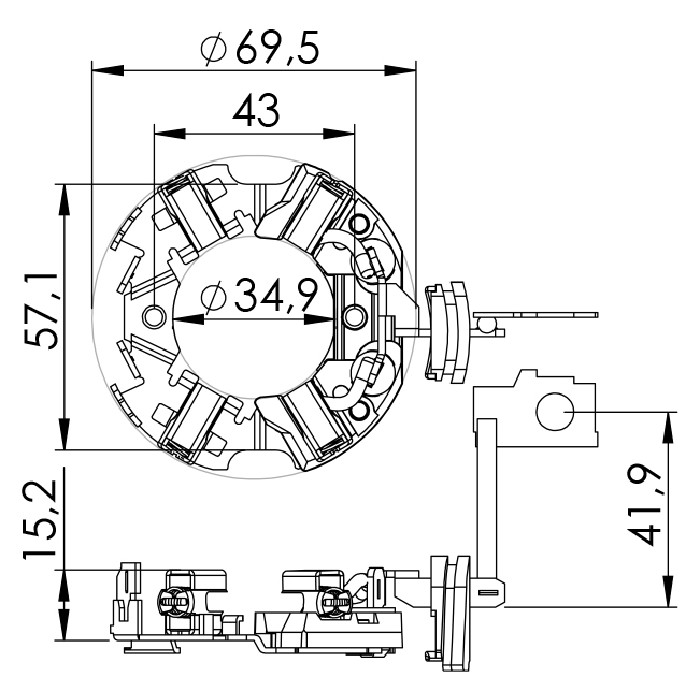 Porta Escovas para Motor de Partida com 4 Escovas para Toyota Corolla e Fielder - Unifap - 1.217/4