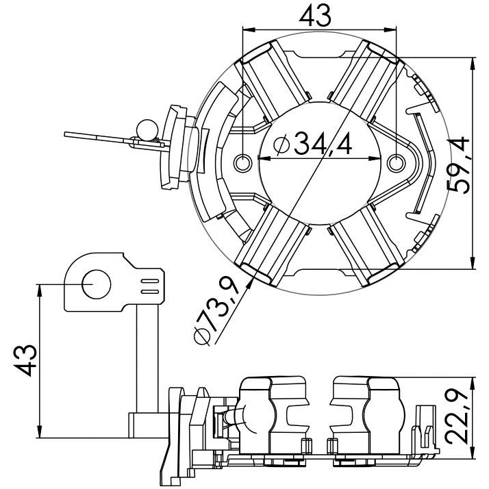 Porta Escovas para Motor de Partida com 4 Escovas - Unifap - 1.264/4