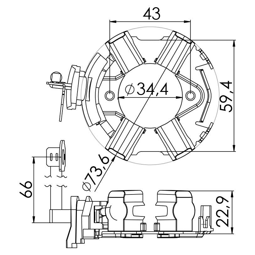 Porta Escovas para Motor de Partida com 4 Escovas - Unifap - 1.266/4