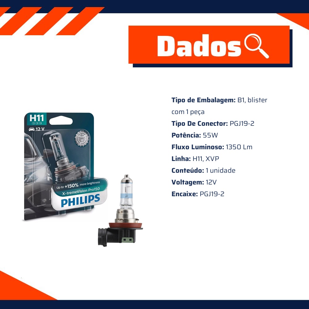 Lâmpada H11 55W X-Themevision Pro 150 - Philips - 12362XVPB1