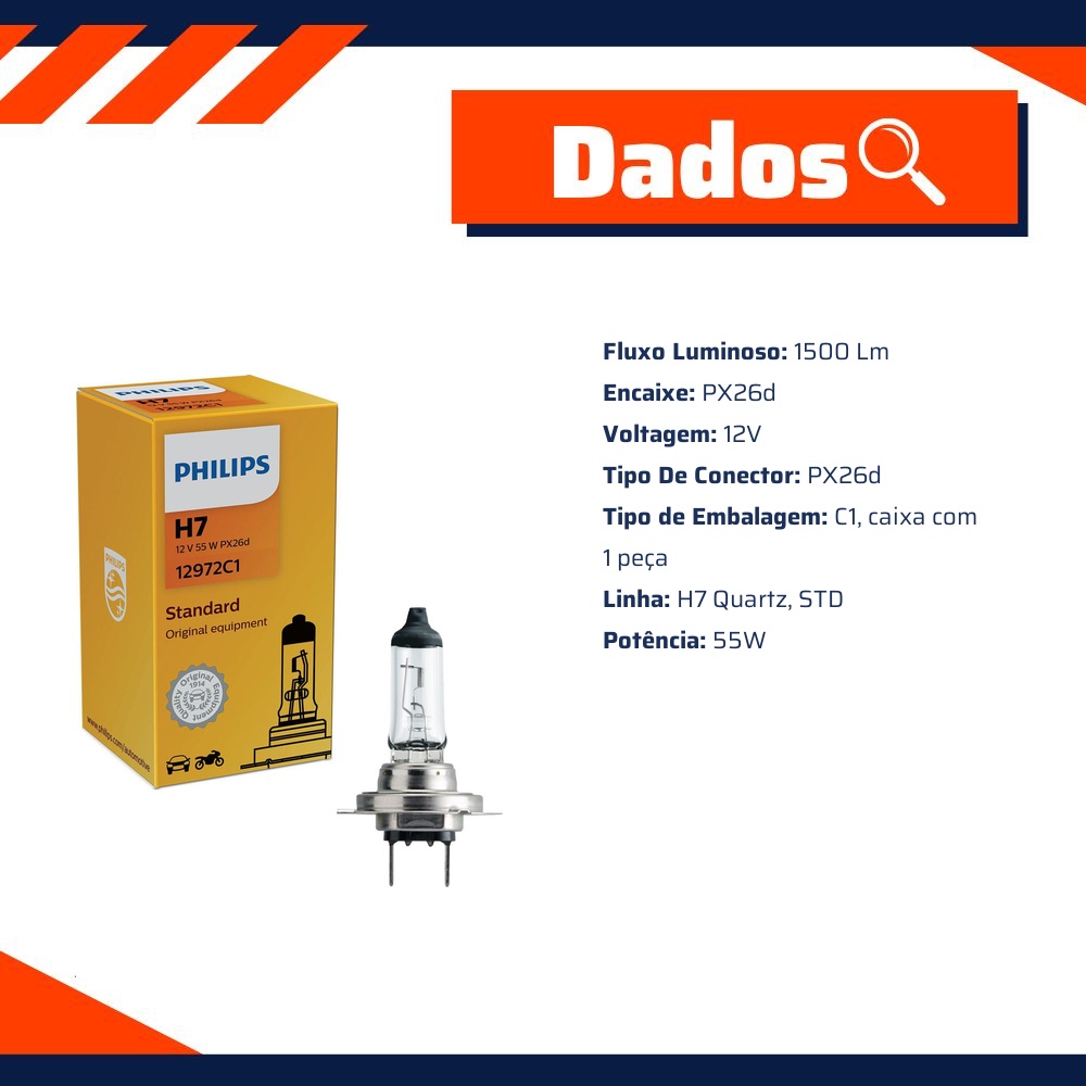 Lâmpada H7 Halógena 55W 12V - Philips - 12972C1
