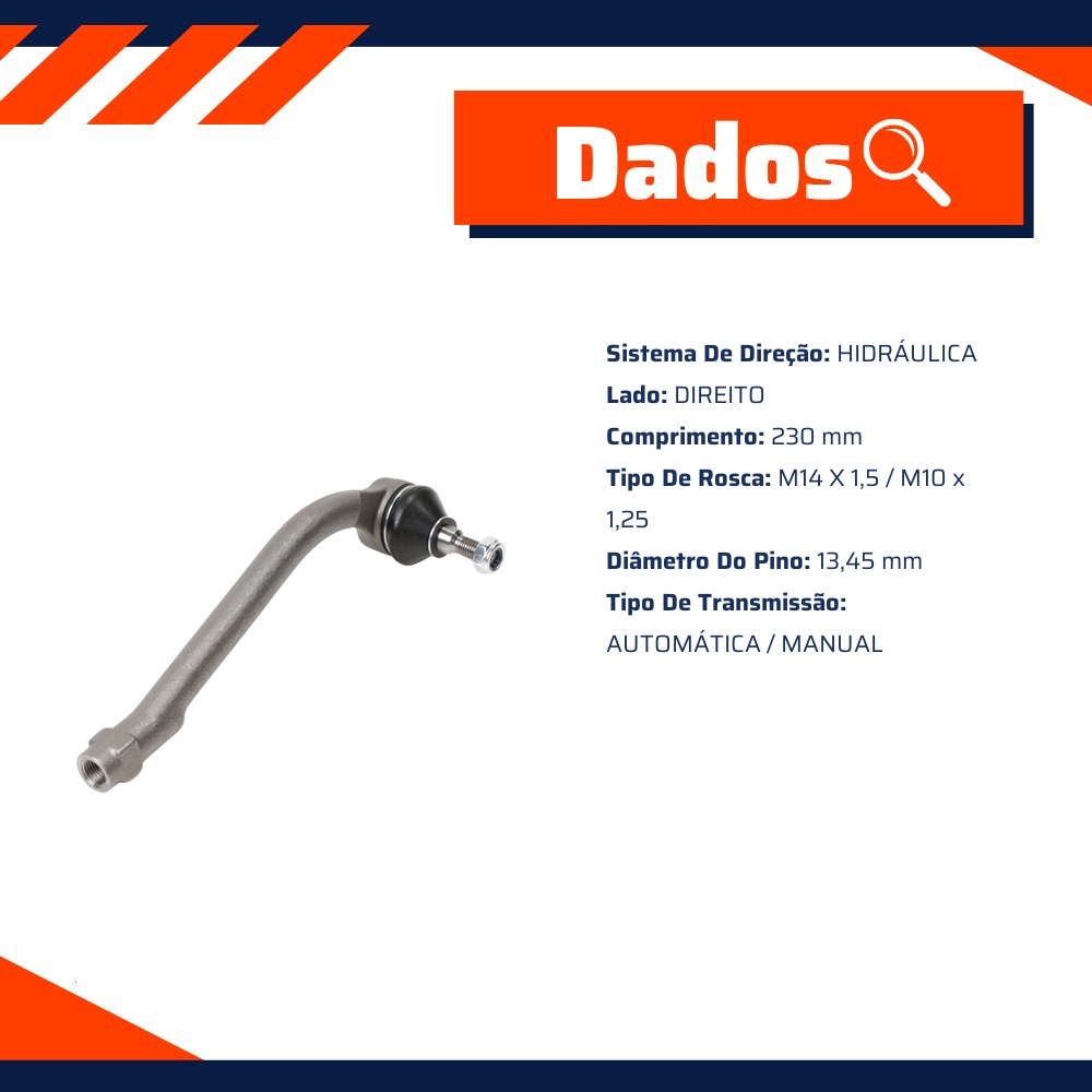Terminal de Direção Hidráulica Direito para Hyundai I30 CW e KIA Cerato - Volda - TD122