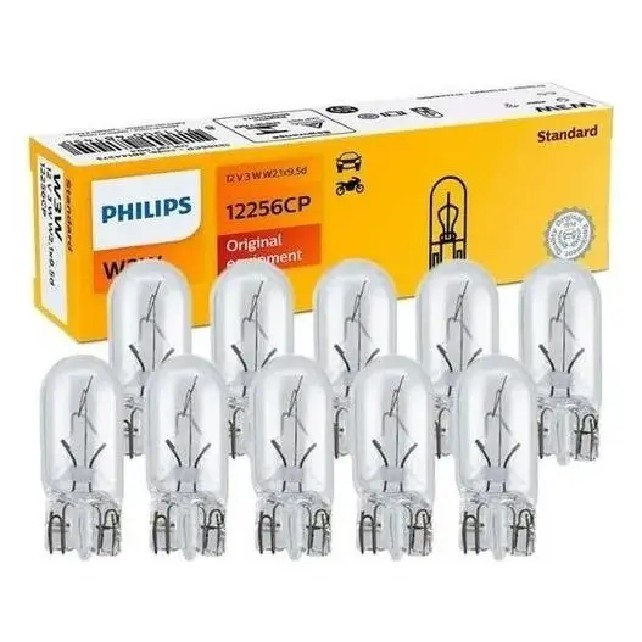 10 Lâmpadas 12V W3W Standard - Philips - 12256