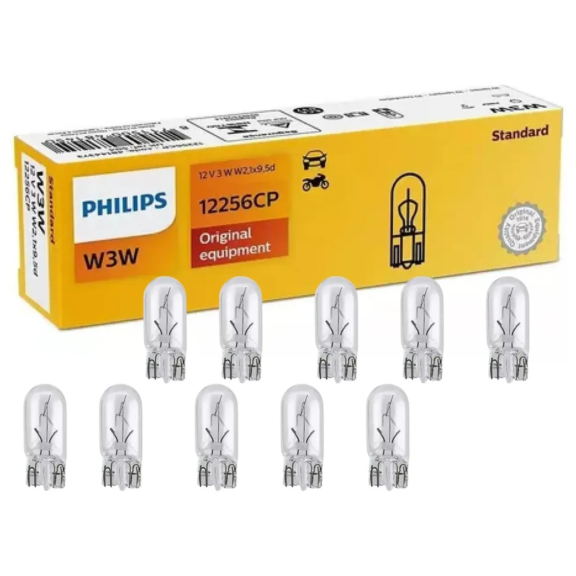 10 Lâmpadas 12V W3W Standard - Philips - 12256