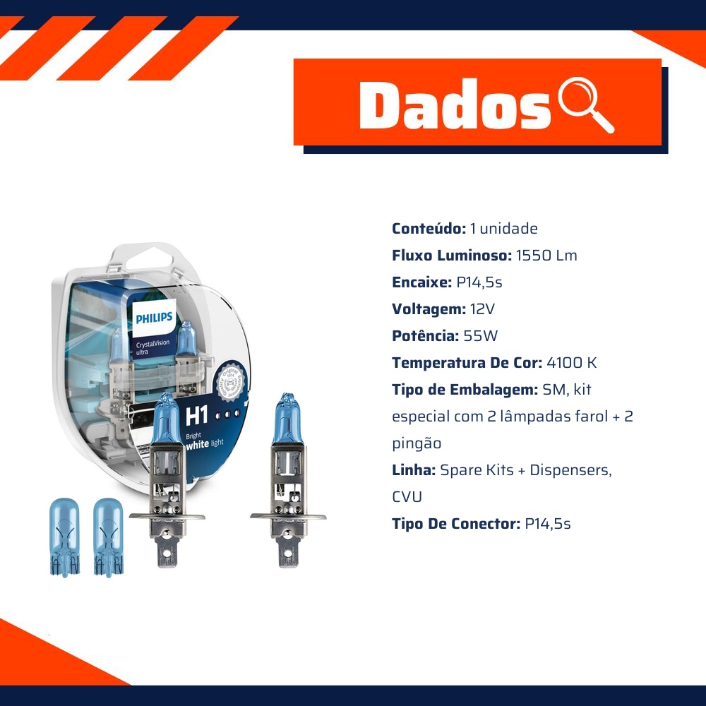 Lâmpada H1 55W 12V - Philips - 12258CVUSM