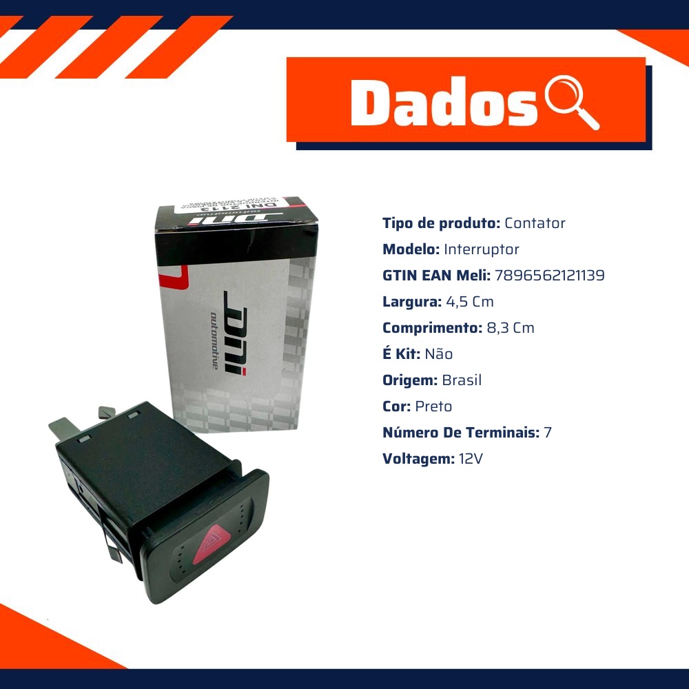 Interruptor Pisca Alerta 7 Terminais Chave Comutadora para Volkswagen Bora e Golf - DNI - DNI 2113