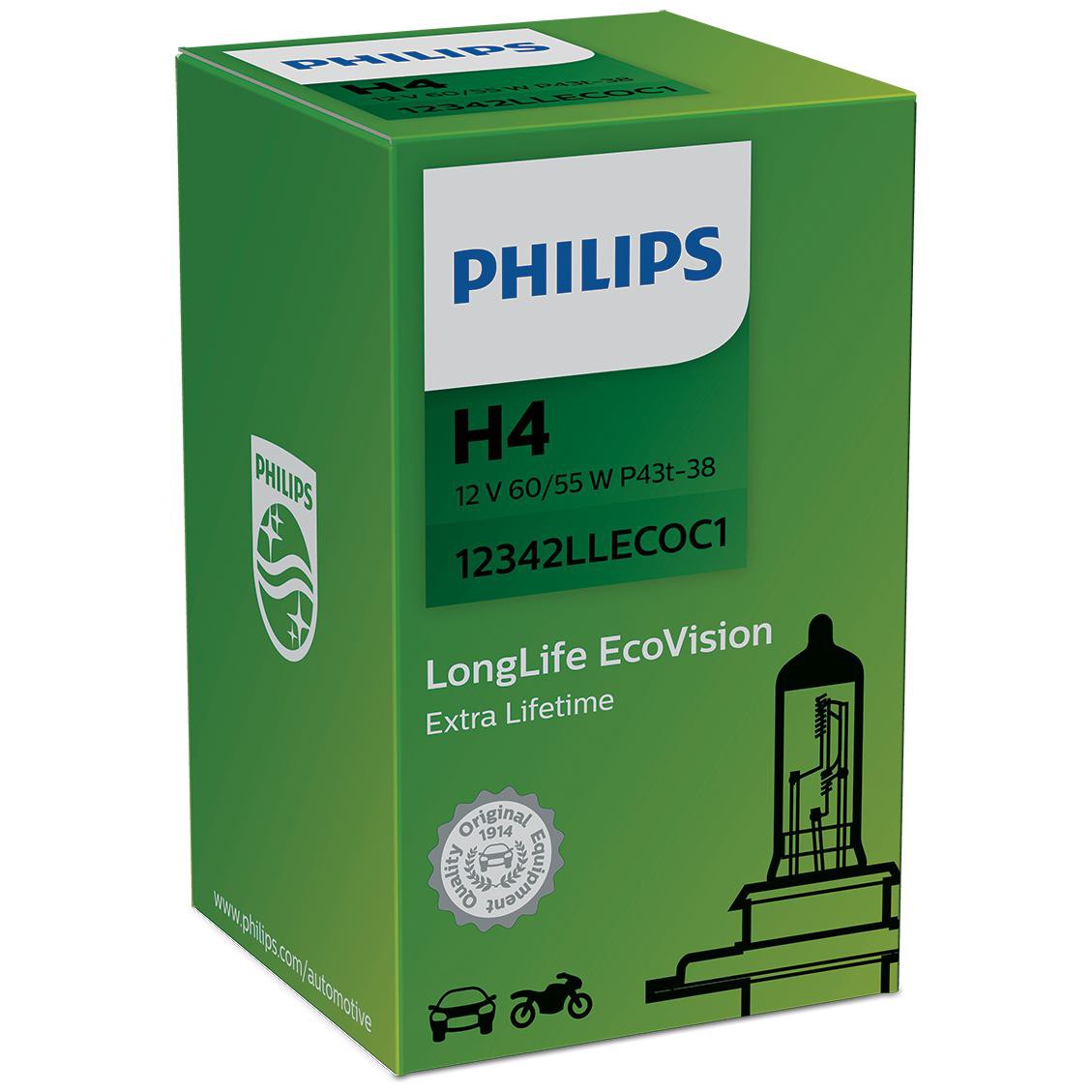 Lâmpada Farol Baixo H4 60/55W - Philips - 12342LLECOC1