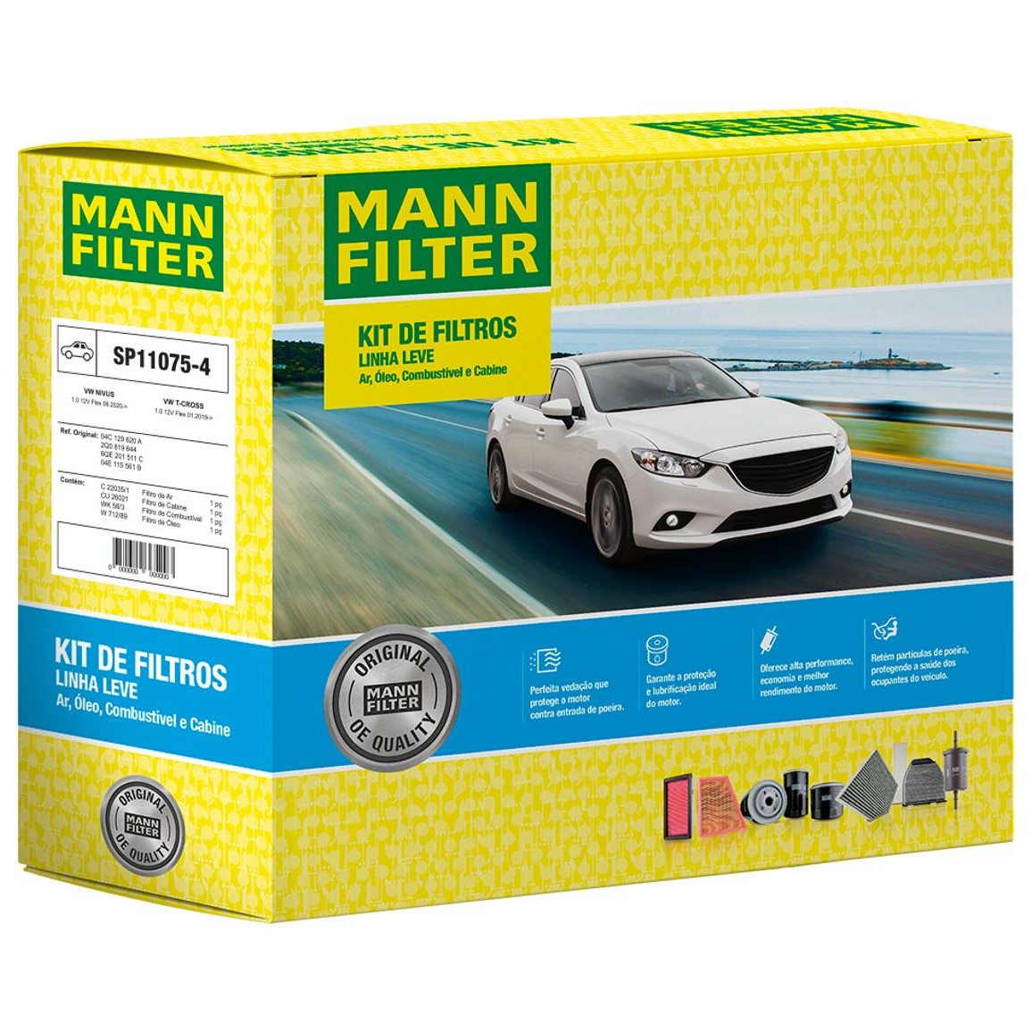Kit de Filtros Ar Cabine Combustível Óleo para Volkswagen Nivus e T-Cross - Mann-Filter - SP11075-4