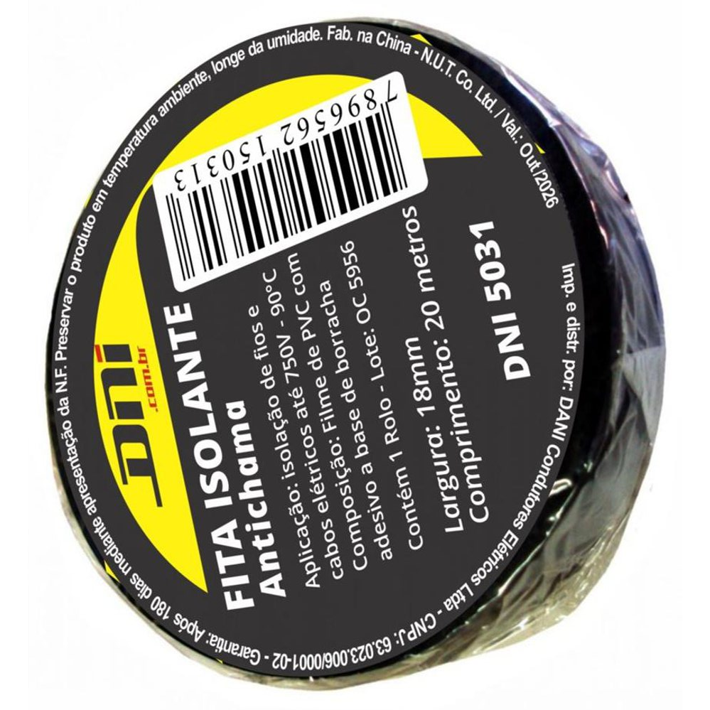 Fita Isolante em PVC Preta Rolo 20 Metros - DNI - 5031