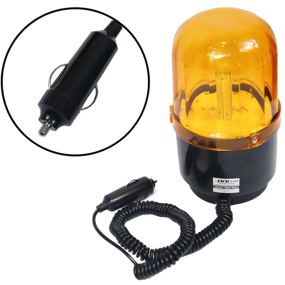 Sinalizador Visual Giroflex Giroled Magnético com Plug Acendedor Bivolt Ambar - DNI - 4109