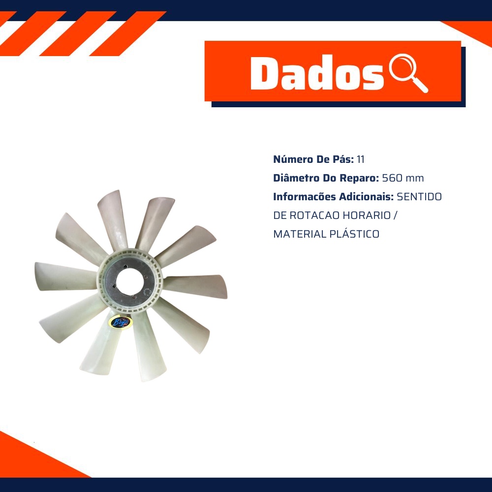 Hélice de ventilação do radiador Plástico 560 mm 11 Pás - Modefer - 1932.055