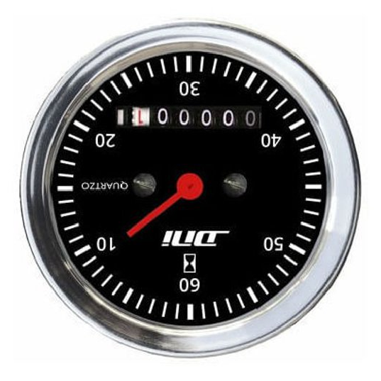 Horímetro Fundo Preto Aro Cromado com Iluminação 52mm Bivolt Universal - DNI - 4504