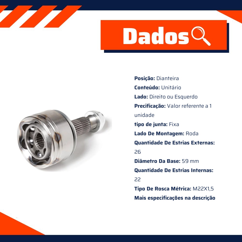 Kit Junta Homocinética Dianteira Fixa 26X22mm M22X1,5 para Honda Civic - Volda - HC067