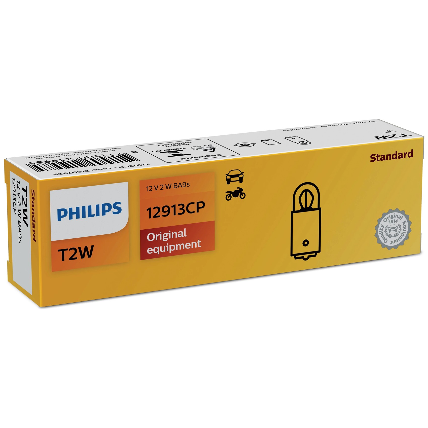 10 Lâmpadas da Lanterna 2W 12V BA9S - Philips - 12913