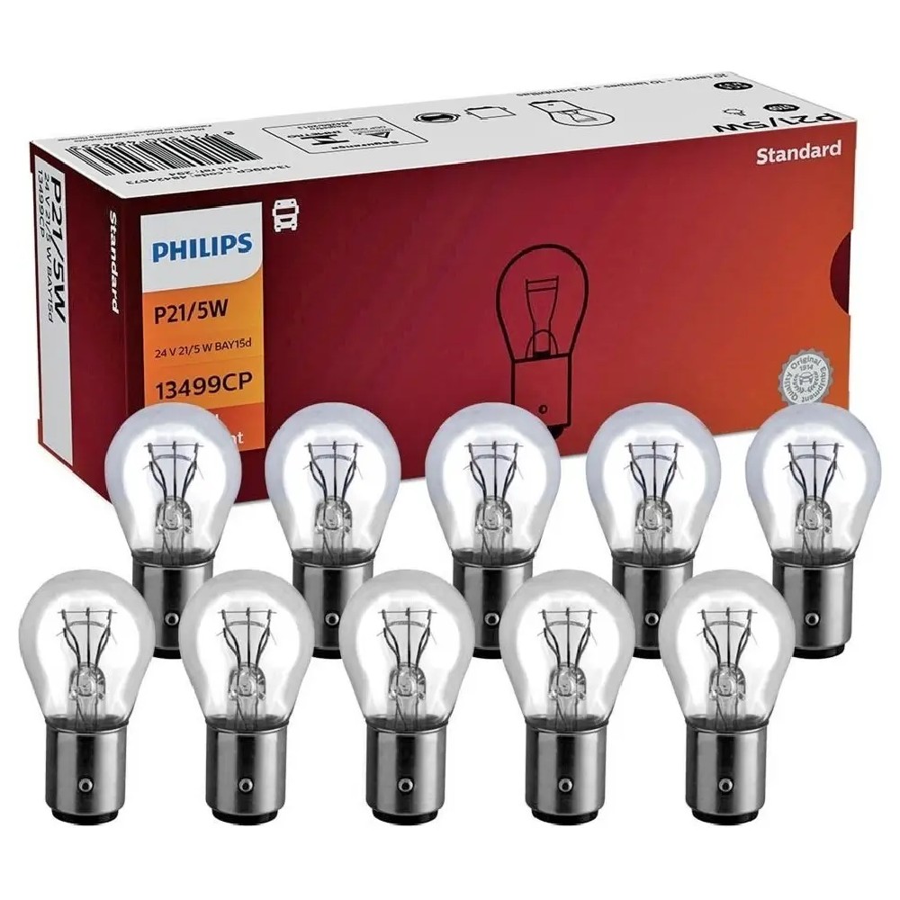 10 Lâmpadas da Lanterna Halogena P21/5W 24V Incolor Amarela - Philips - 13499