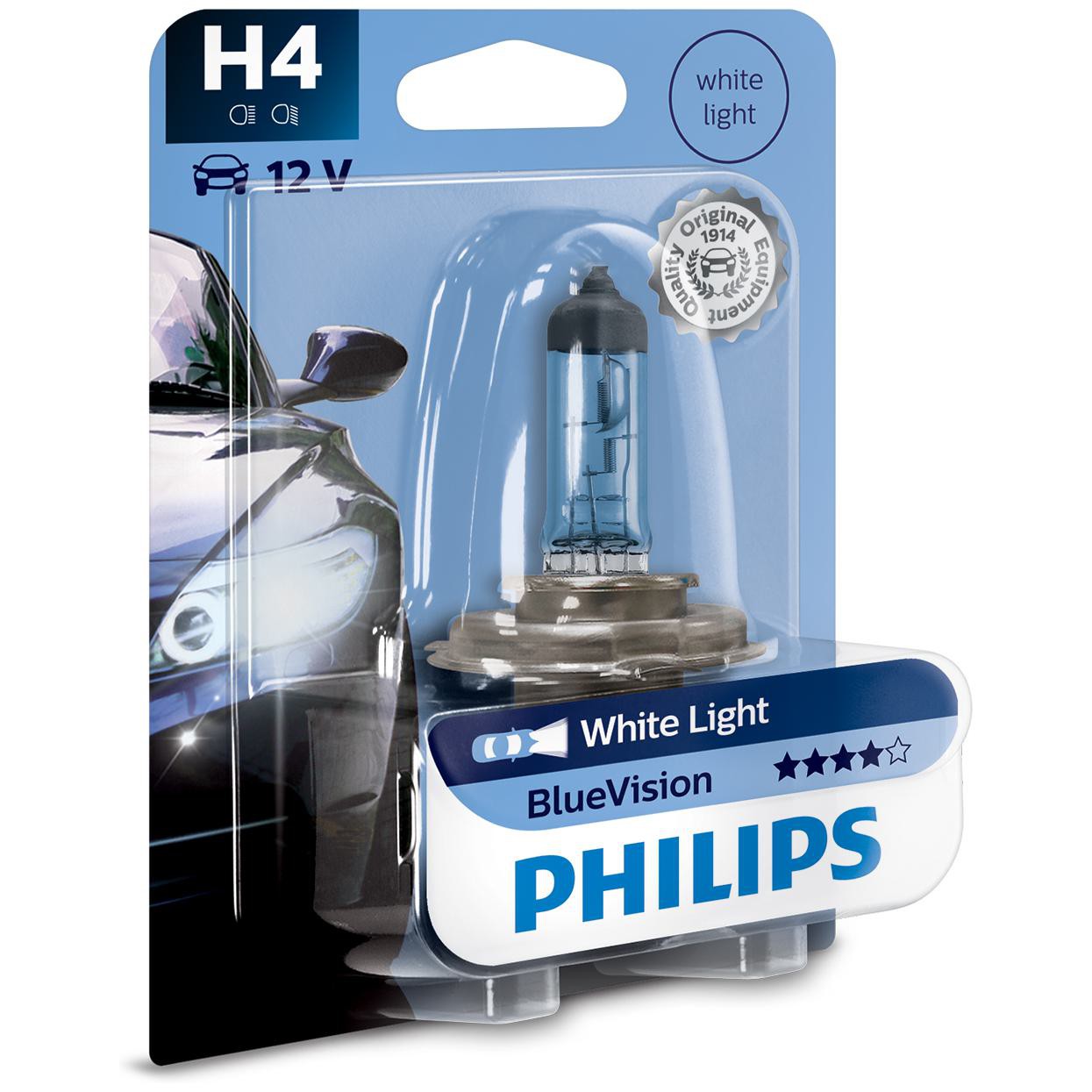 Lâmpada do Farol Alto H4 Blue Vision 12V 60/55W Azul 3700K - Philips - 12342BVB1