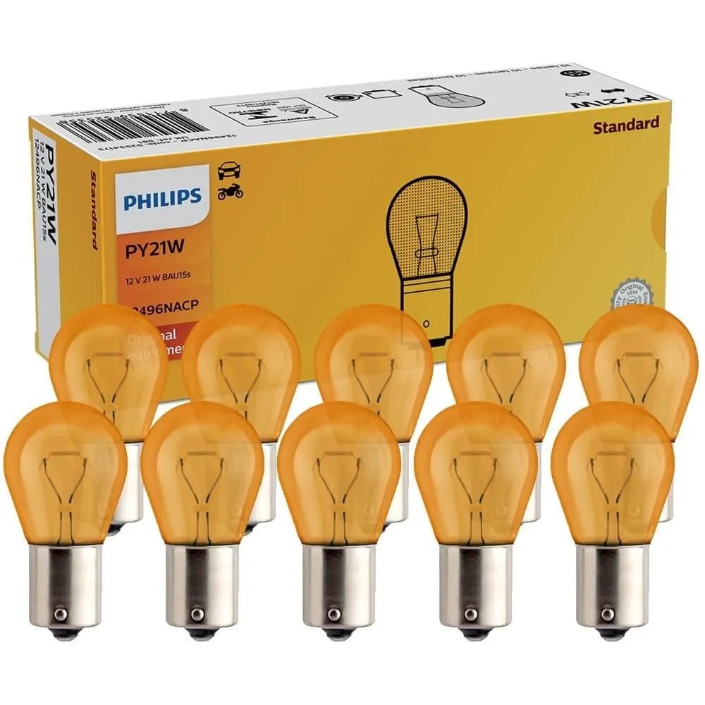 10 Lâmpadas de Sinalização Halógena 21W PY21 Amarelo - Philips - 12496