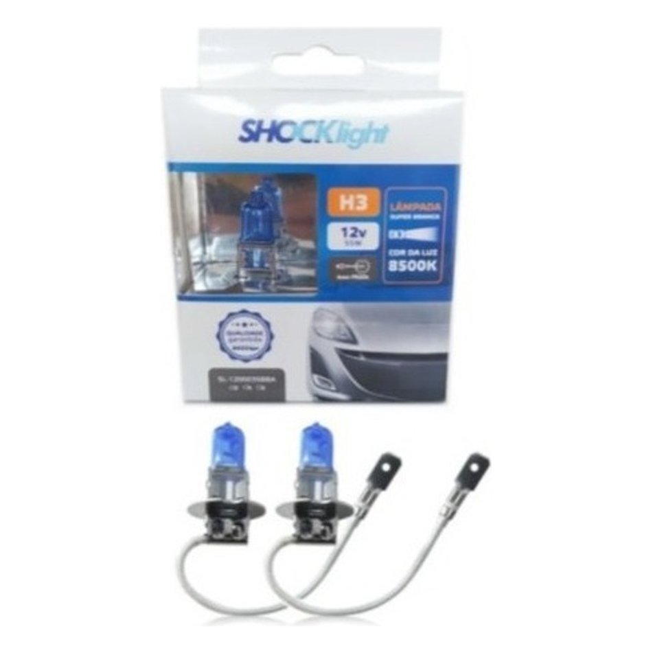 Par de Lâmpadas Super Brancas H7 55W 8500K para Faróis - Shocklight - SL-120007SBBA