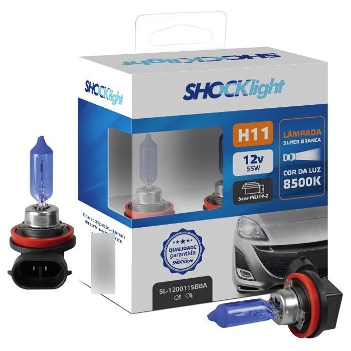 Par de Lâmpadas Super Branca H11 8500K 12V 55W - Shocklight - SL-120011SBBA