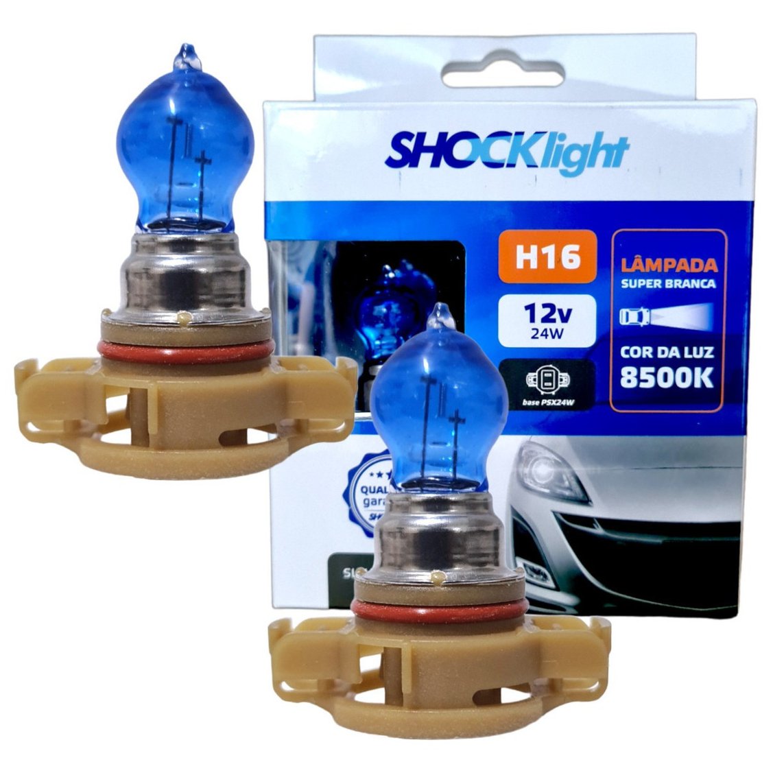 Par de Lâmpadas Super Branca H16 8500K 24W 12V - Shocklight - SL-120016SBBA