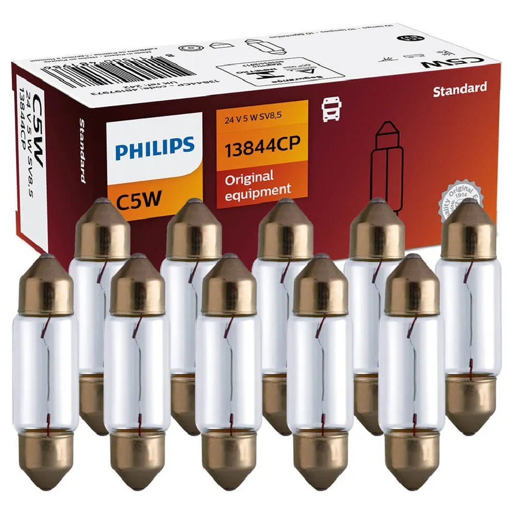 10 Lâmpadas Torpedo 5W 24V C5W SV8,5 Incolor - Philips - 13844