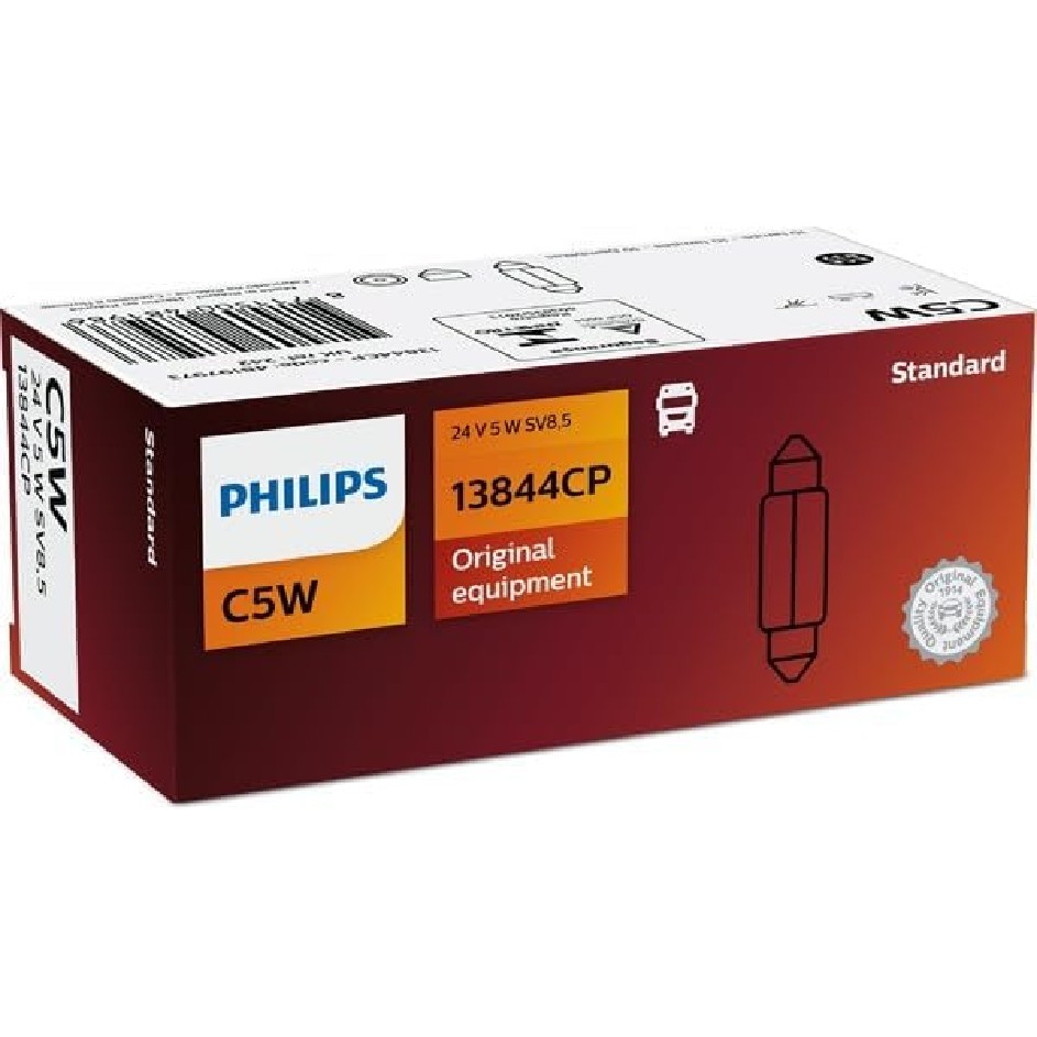 10 Lâmpadas Torpedo 5W 24V C5W SV8,5 Incolor - Philips - 13844