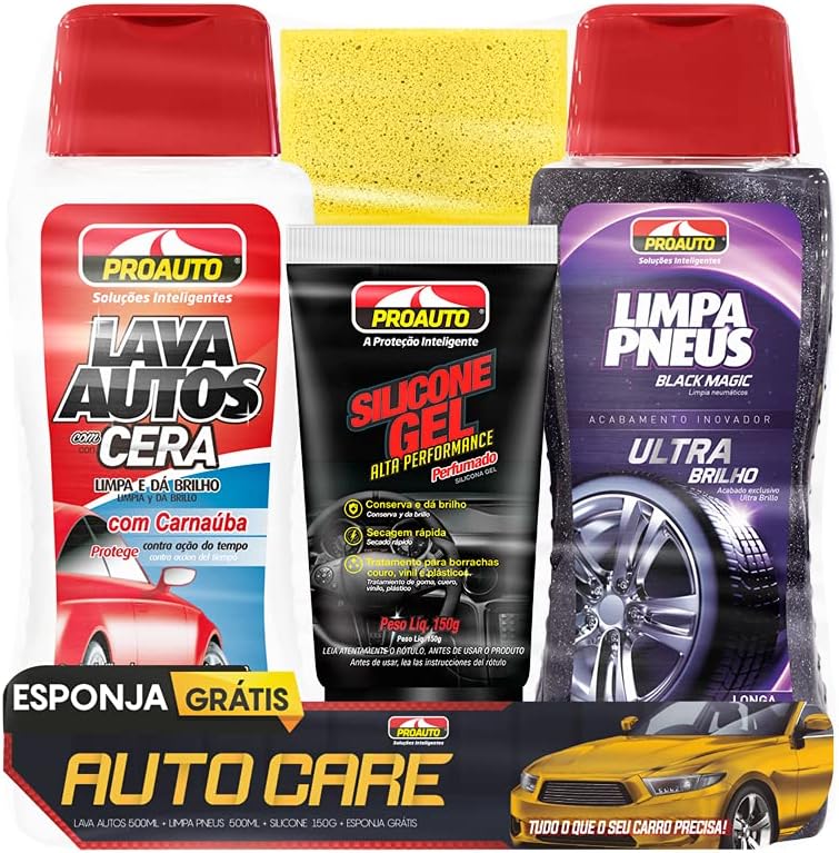 Kit Auto Care Lava Autos Com Limpa Pneus Silicone Gel e Esponja - Proauto - 4083