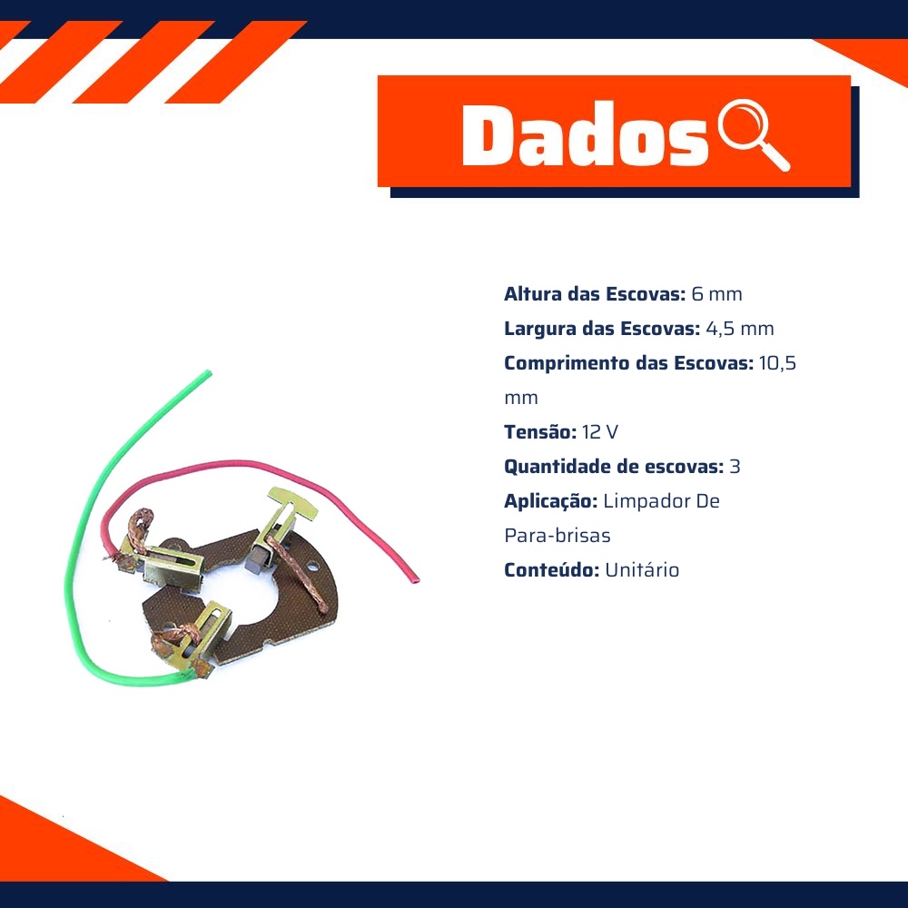 Porta Escovas para Motor de Limpador com 3 Escovas para Fiat Uno - Unifap - 6.602/3