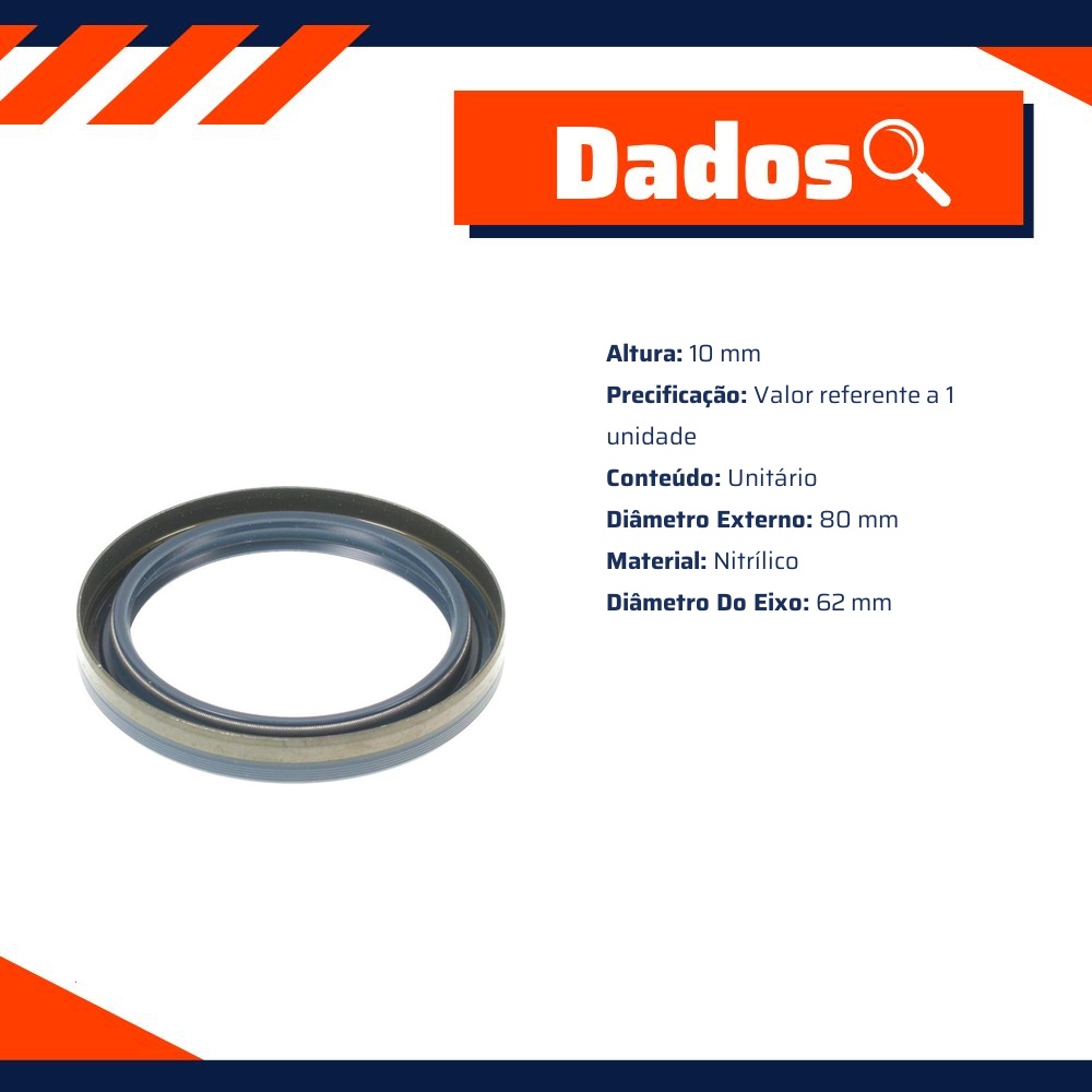 Retentor do Cubo de Roda 62 x 80 x 10 mm - Corteco - 2097N
