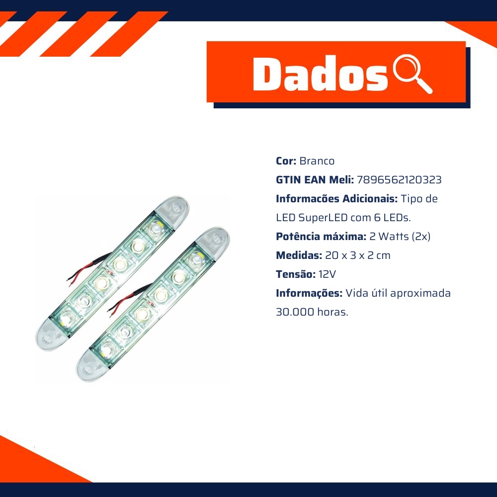 Par Farol DRL Daylight 6 LEDs 12V - DNI - 2032
