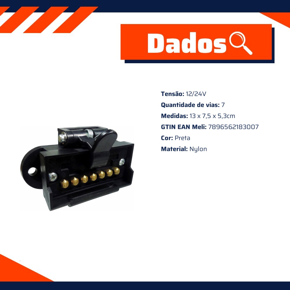 Tomada de Engate Fêmea 7 Polos Nylon Reforçada - DNI - 8300