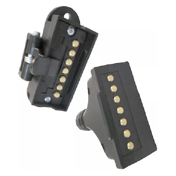 Conjunto de Tomada Fixa e Móvel 7 Polos Nylon Retangular 12/24v - DNI - 8302