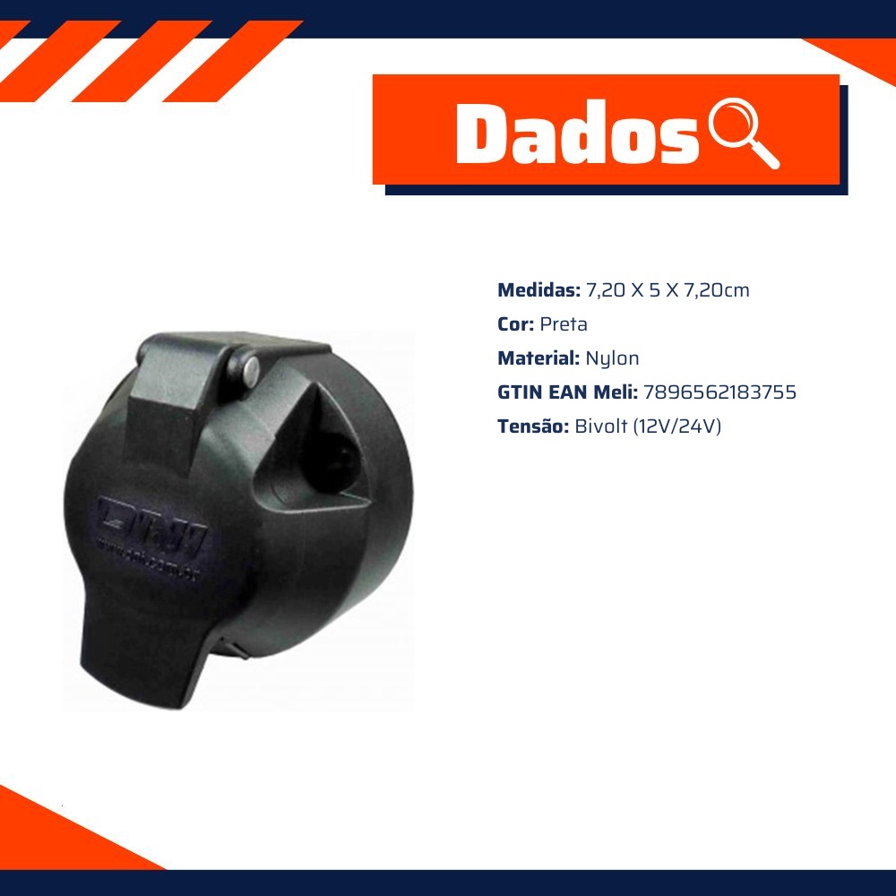 Tomada Fêmea de Engate Nylon 7 Polos Fixa - DNI - 8375