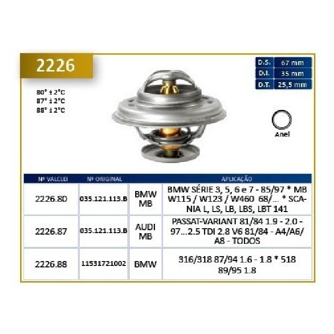 Válvula Termostática para BMW 316i e 318i - Valclei - 2226.88