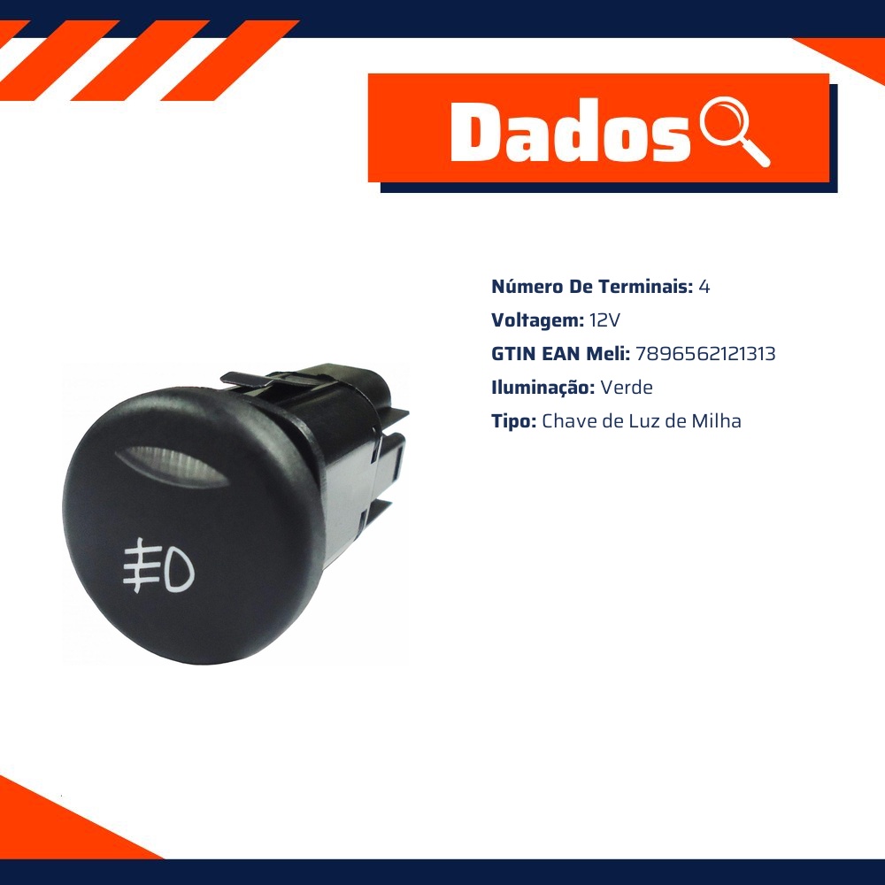Chave de Luz para Milha 12V Chave Comutadora - DNI - 2131