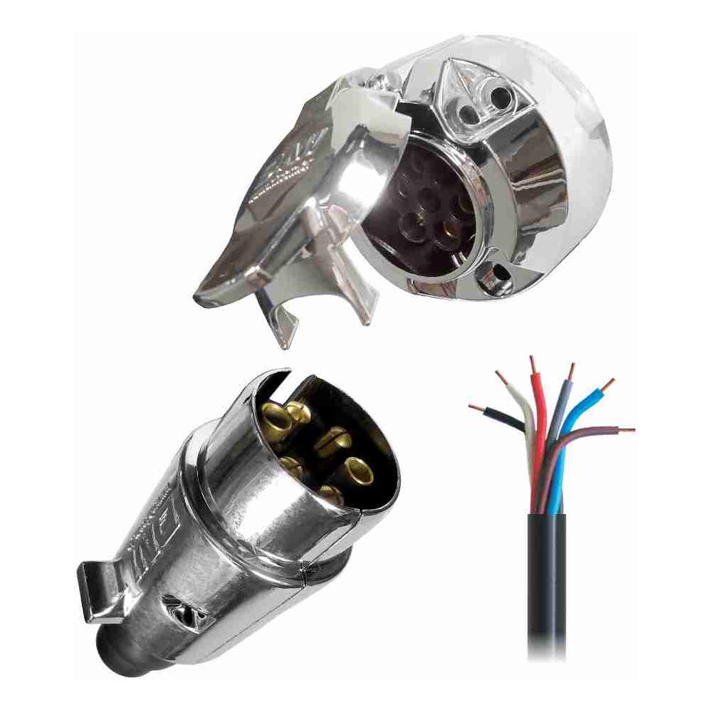 Kit de Tomada Elétrica com Engate 6 Polos e Cabo PP de 5 Metros - DNI - 8369