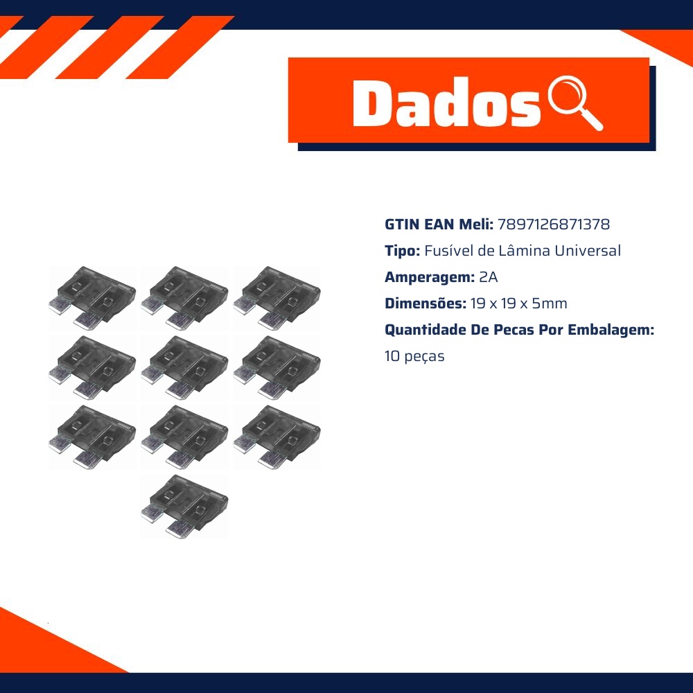 Kit 10 Fusível Lâmina 2A Universal - DNI - 316002