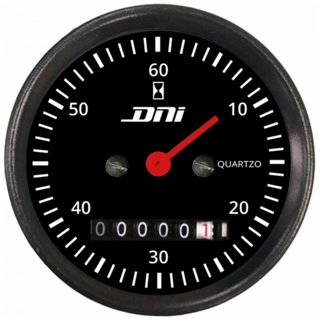 Horímetro Fundo Preto e Aro Preto com Iluminação 52mm Bivolt Universal - DNI - 4501