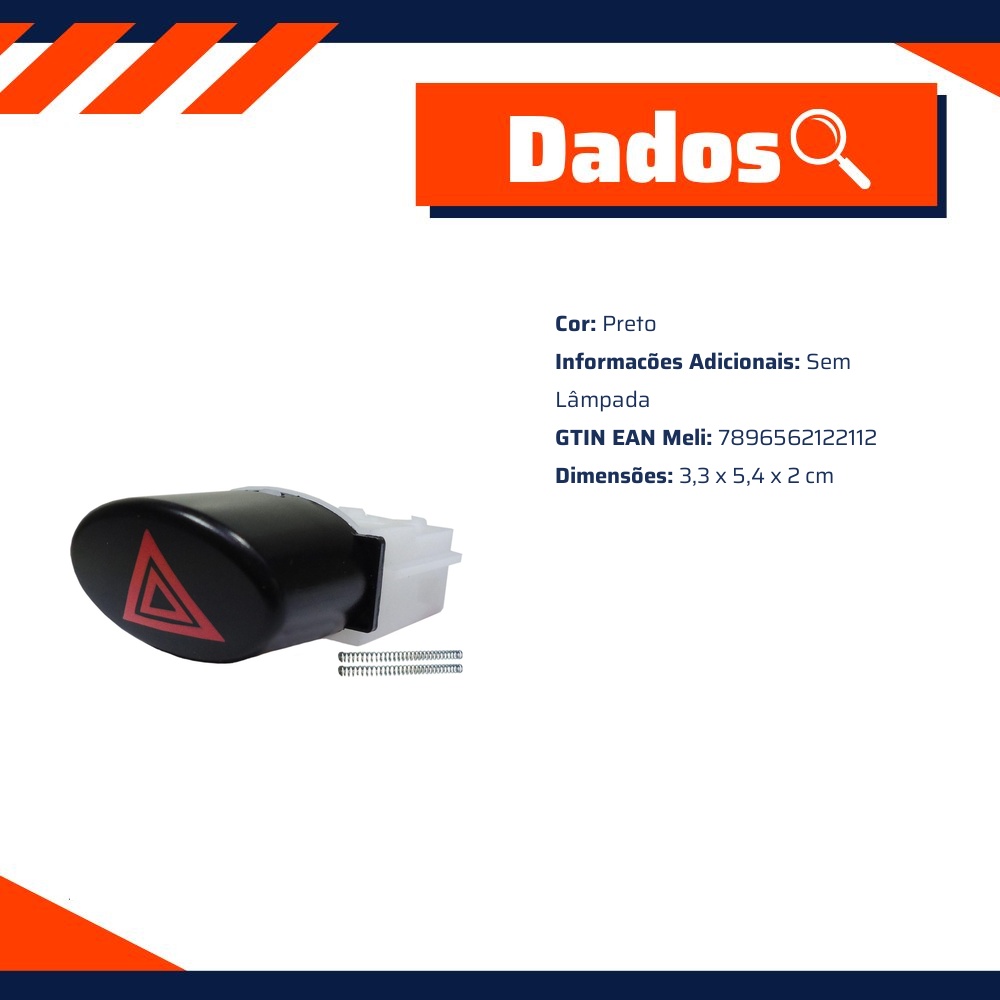 Botão Interruptor de Emergência Preto para Fiat Palio e Uno - DNI - DNI 2211