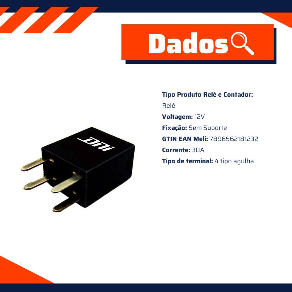 Mini Relé Auxiliar 40A 12V - DNI - 8123