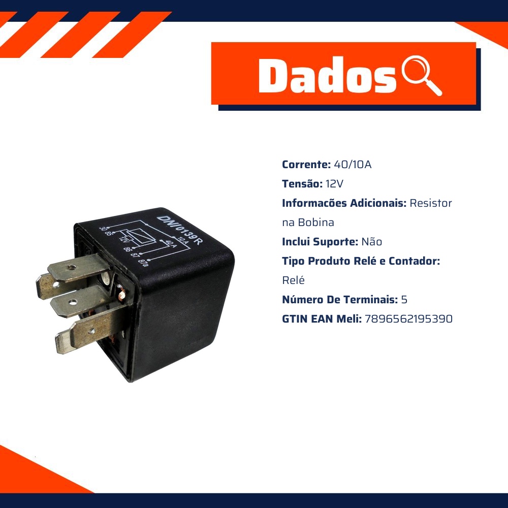 Relé Auxiliar Reversor 12V 5 Terminais - DNI - 0139R