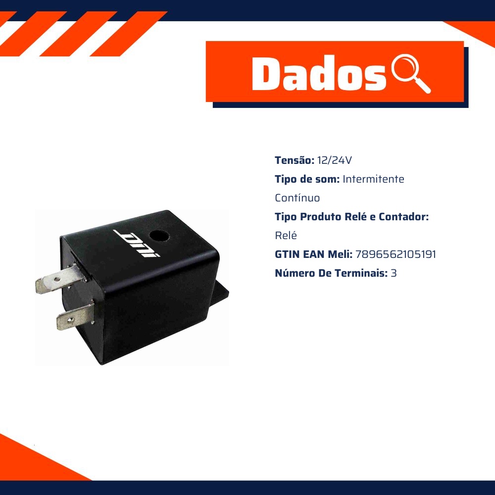 Relé Cigarra Som Intermitente Contínuo 12/24V 3 Terminais - DNI - 0519